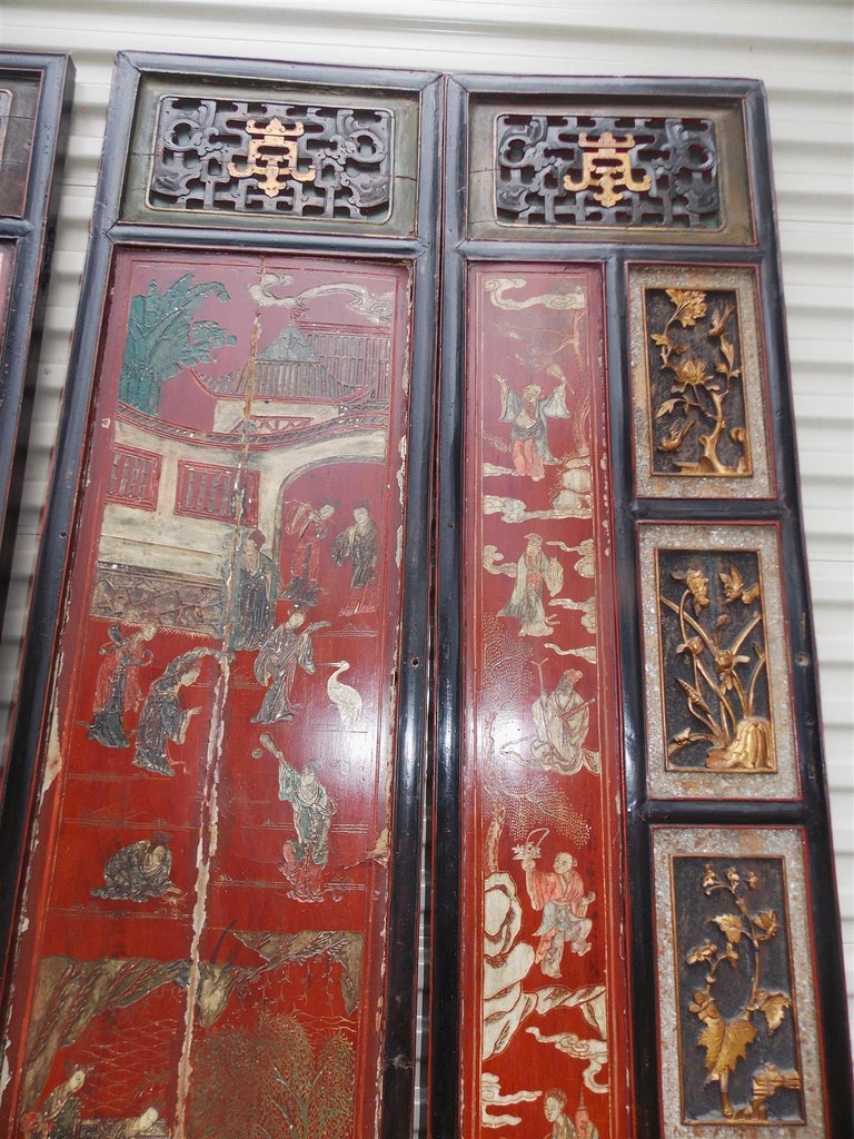 Chinese Coromandel Red Lacquer 12-Panel Figural and Landscape Screen. Circa 1840 For Sale 7