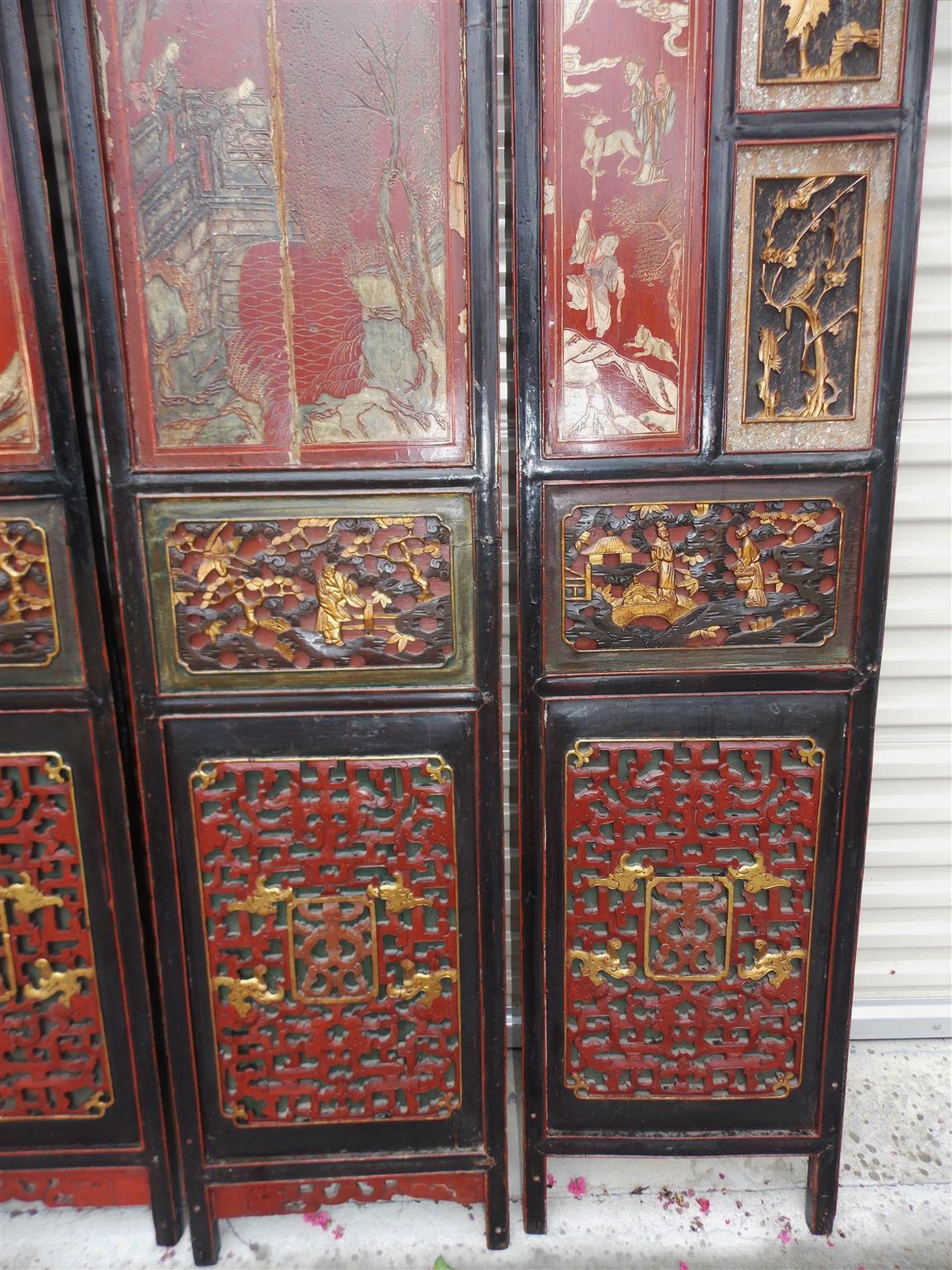 Chinesischer Coromandel-Roter Lack-Raumteiler mit 12 Tafeln mit Figuren und Landschaften. CIRCA 1840 im Angebot 8