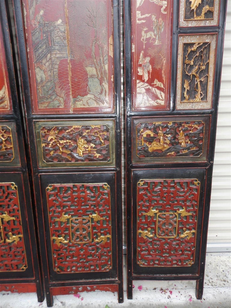 Chinese Coromandel Red Lacquer 12-Panel Figural and Landscape Screen. Circa 1840 For Sale 8