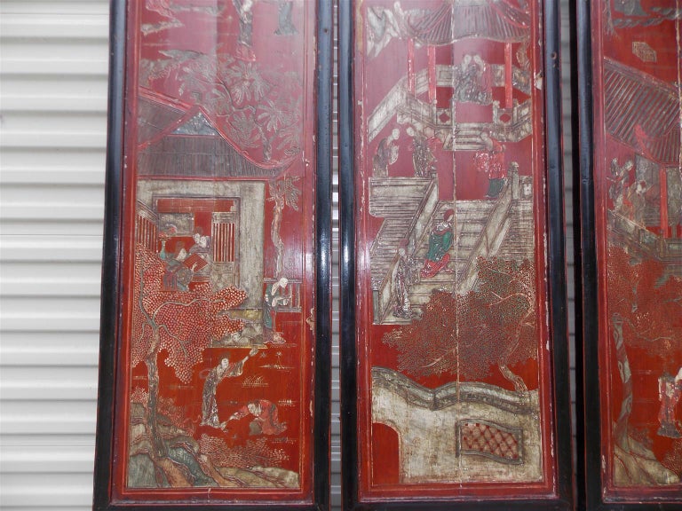 Chinese Coromandel Red Lacquer 12-Panel Figural and Landscape Screen. Circa 1840 For Sale 2