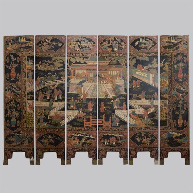 Chinese Coromandel Six-Panel Folding Screen, Chinese For Sale 6