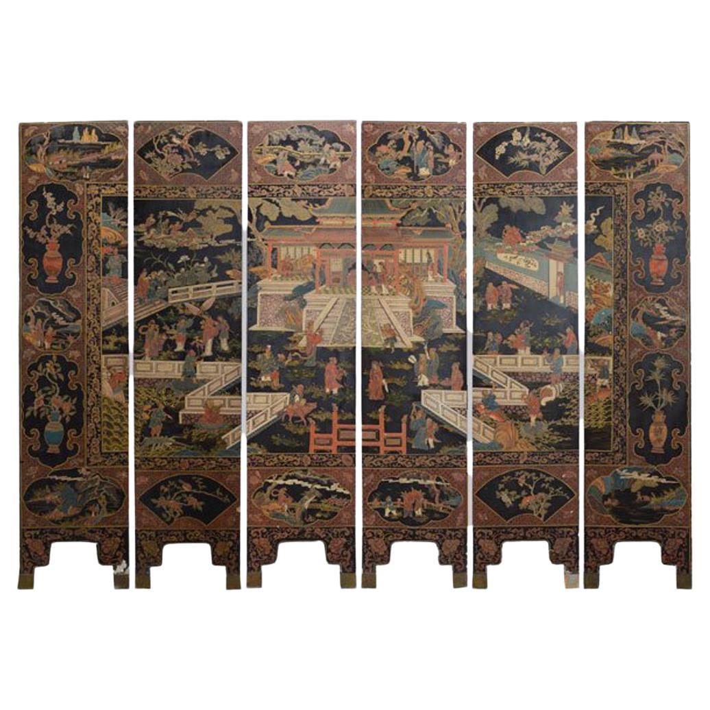 Chinese Coromandel Six-Panel Folding Screen, Chinese For Sale