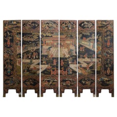Chinese Coromandel Six-Panel Folding Screen, Chinese