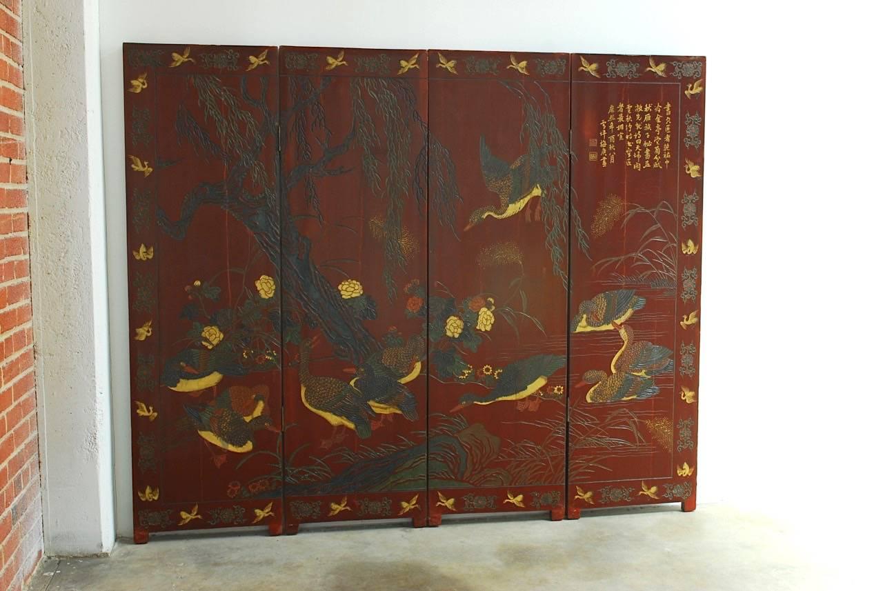 Qing Chinese Coromandel Style Two-Sided Lacquer Screen