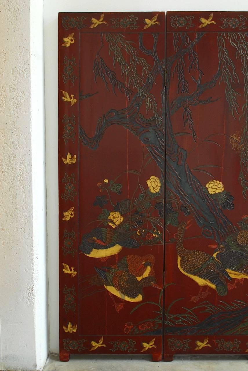 Hand-Crafted Chinese Coromandel Style Two-Sided Lacquer Screen