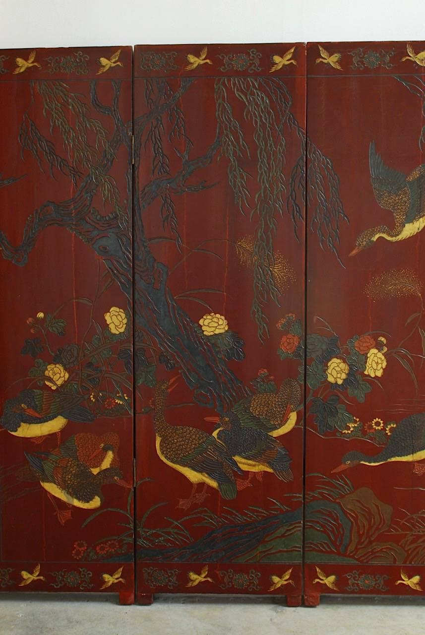 Chinese Coromandel Style Two-Sided Lacquer Screen In Distressed Condition In Rio Vista, CA