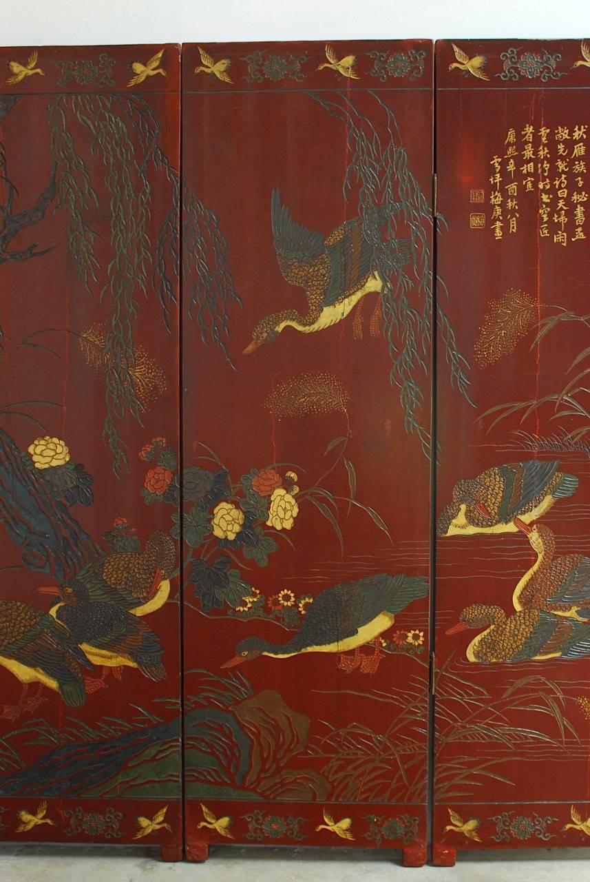 20th Century Chinese Coromandel Style Two-Sided Lacquer Screen