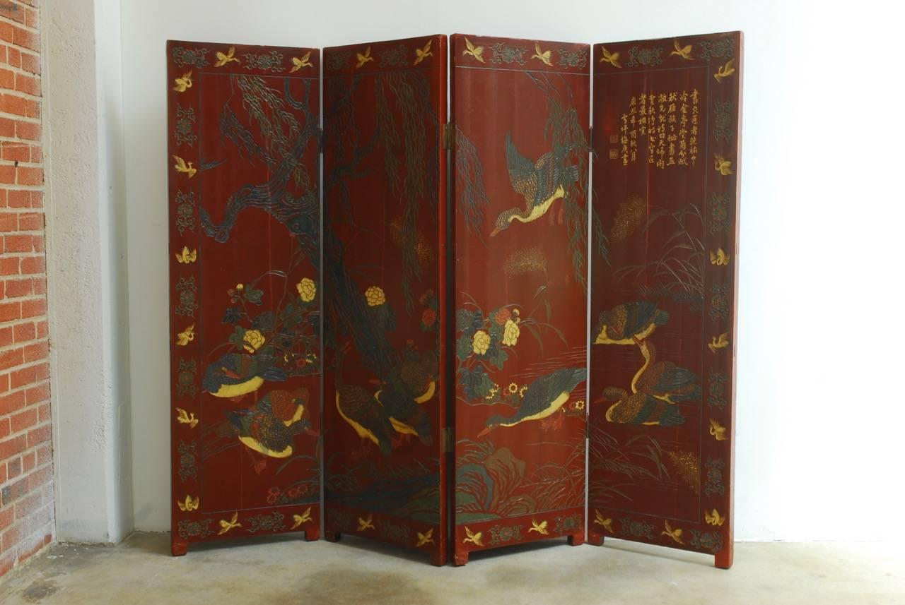 Chinese Coromandel Style Two-Sided Lacquer Screen 1