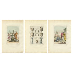 Chinese Costume and Ritual Scenes – Set of Three Ferrario Engravings, Italy 1815