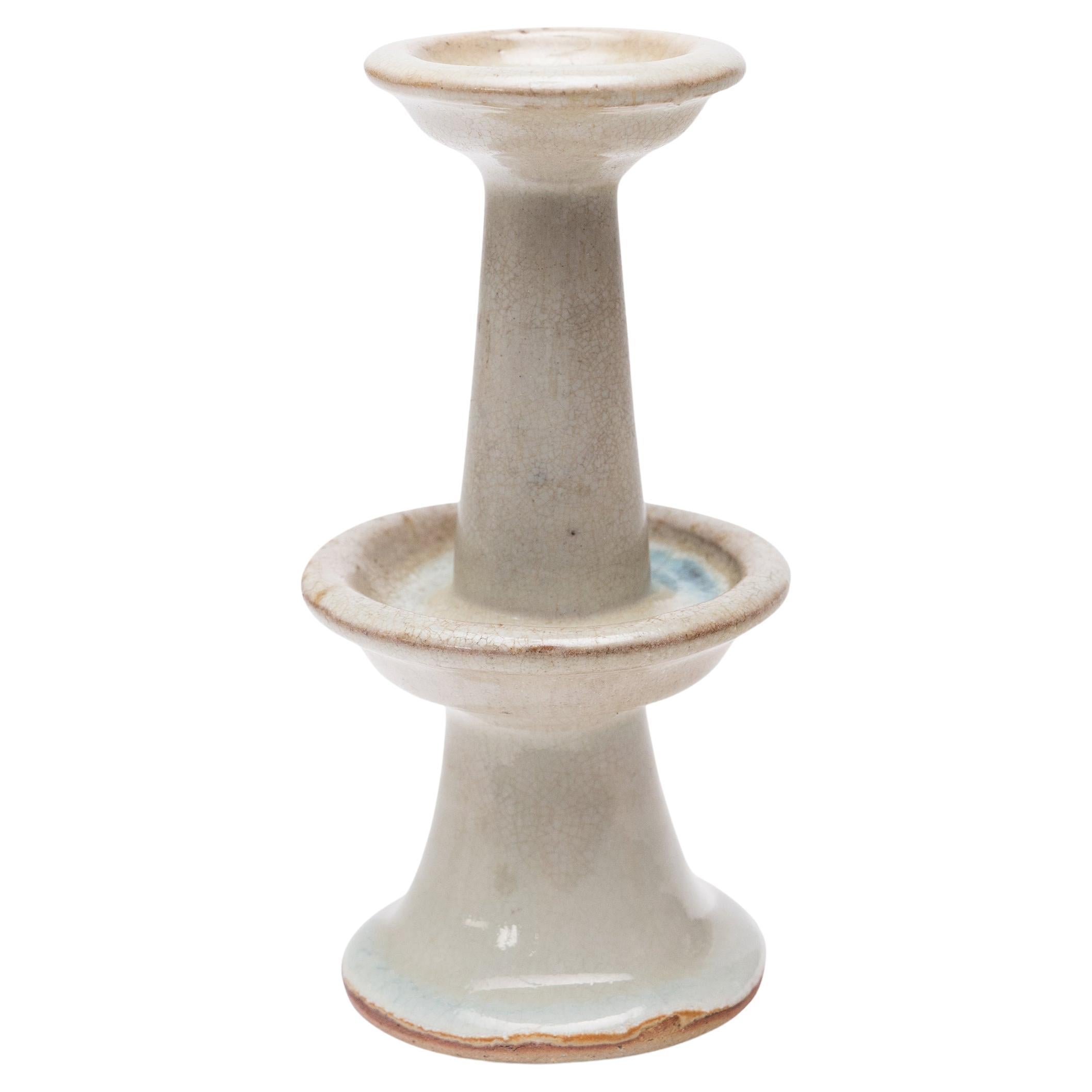 Chinese Crackle Celadon Candle Stand, c. 1900 For Sale