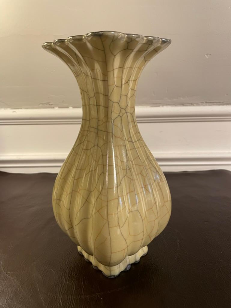 Chinese Crackle Glaze Fluted Vase For Sale 1