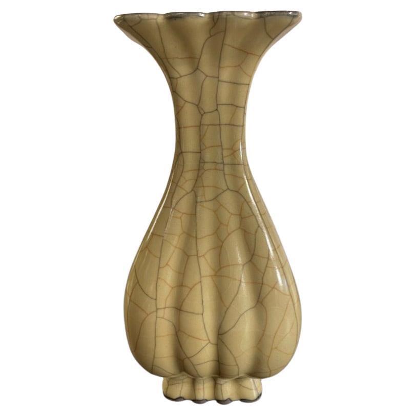 Chinese Crackle Glaze Fluted Vase For Sale