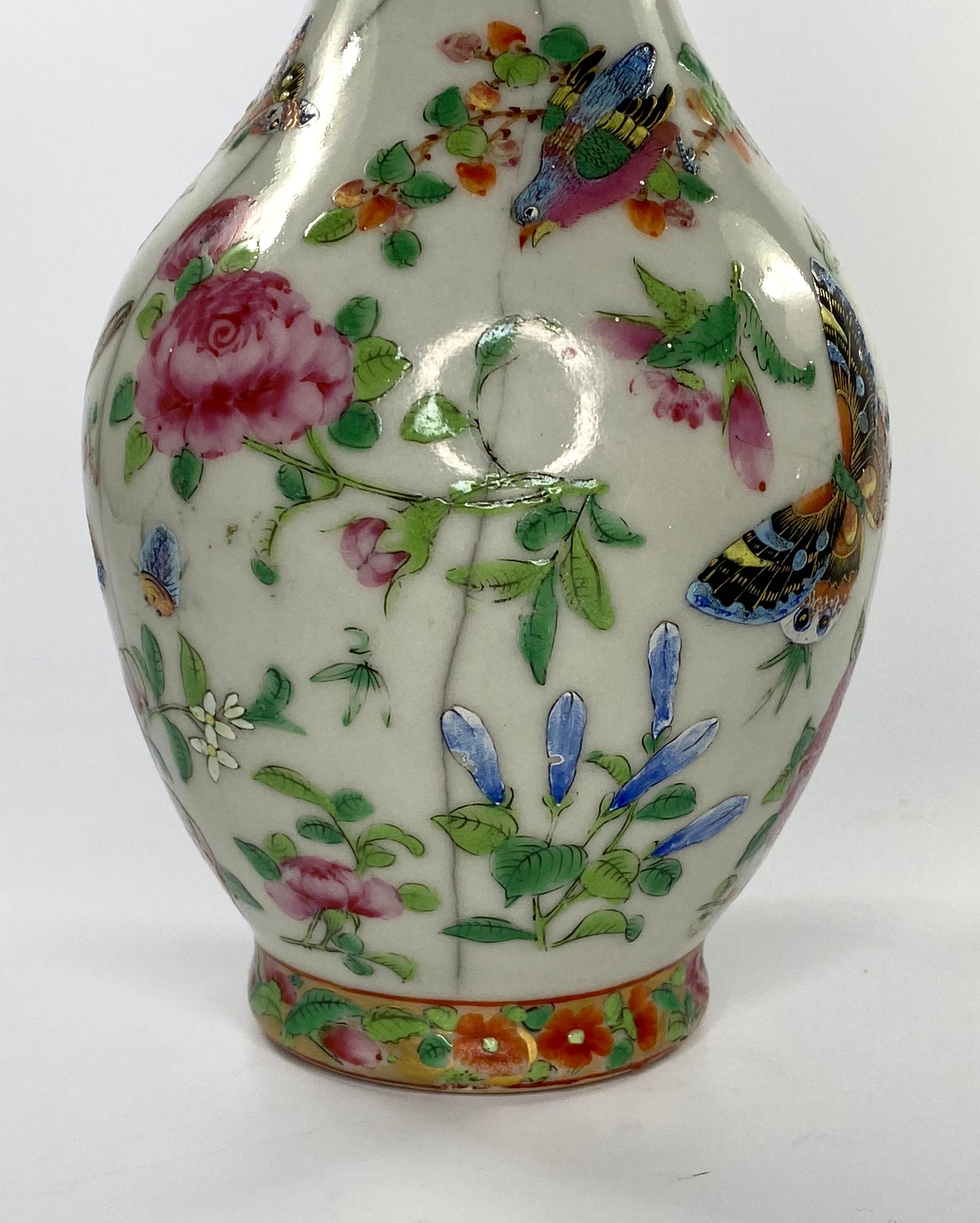 Chinese Crackle Glaze Vases, Famille Rose Decoration, circa 1880 3