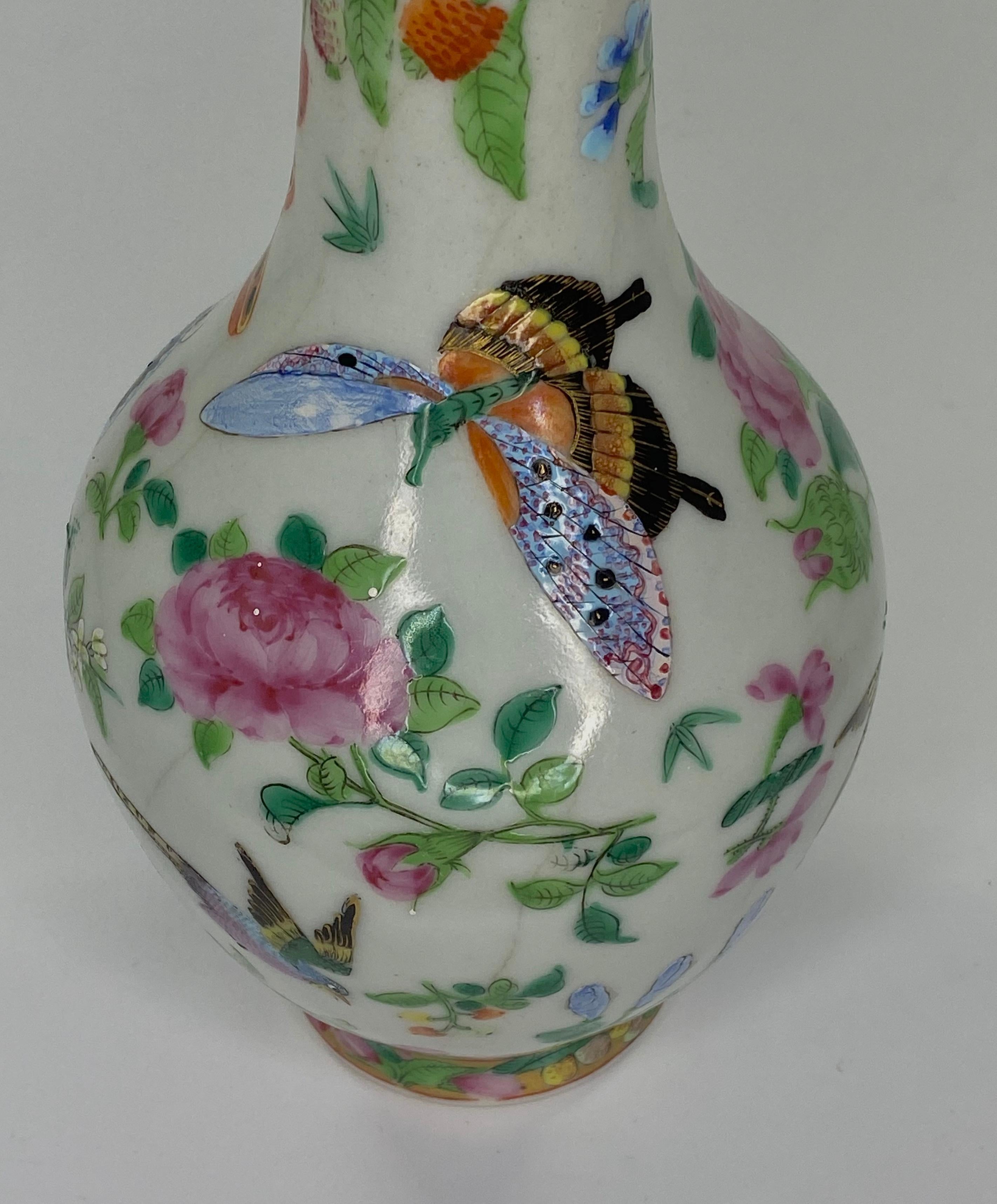 Chinese Crackle Glaze Vases, Famille Rose Decoration, circa 1880 7