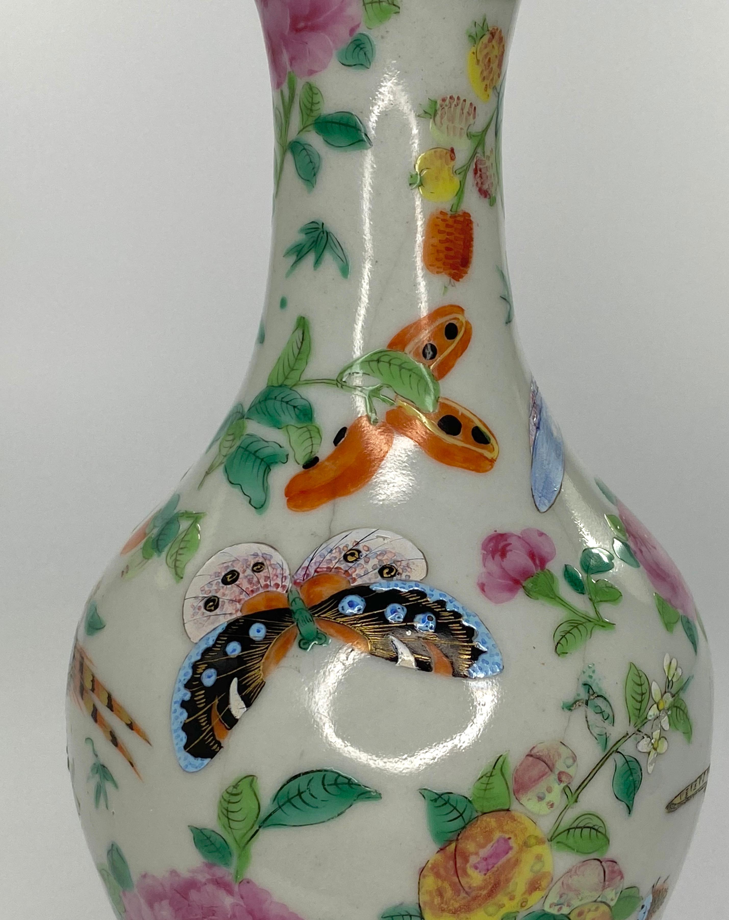 Chinese Crackle Glaze Vases, Famille Rose Decoration, circa 1880 9
