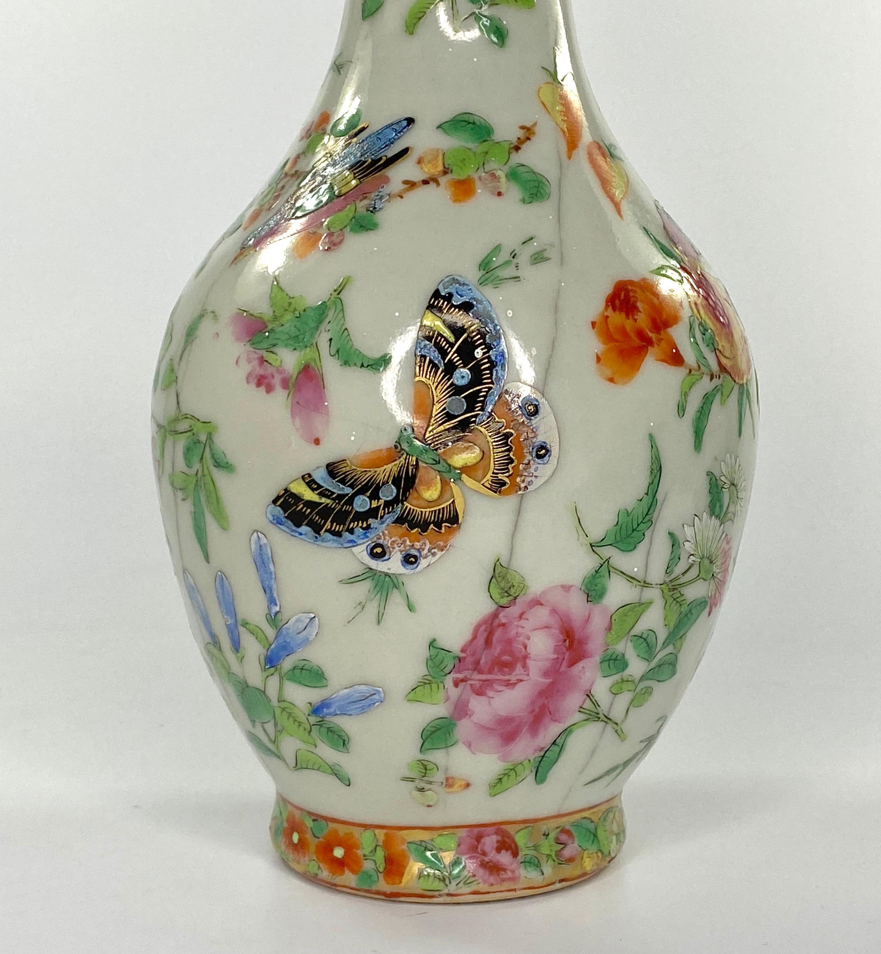 Chinese Crackle Glaze Vases, Famille Rose Decoration, circa 1880 In Good Condition In Gargrave, North Yorkshire