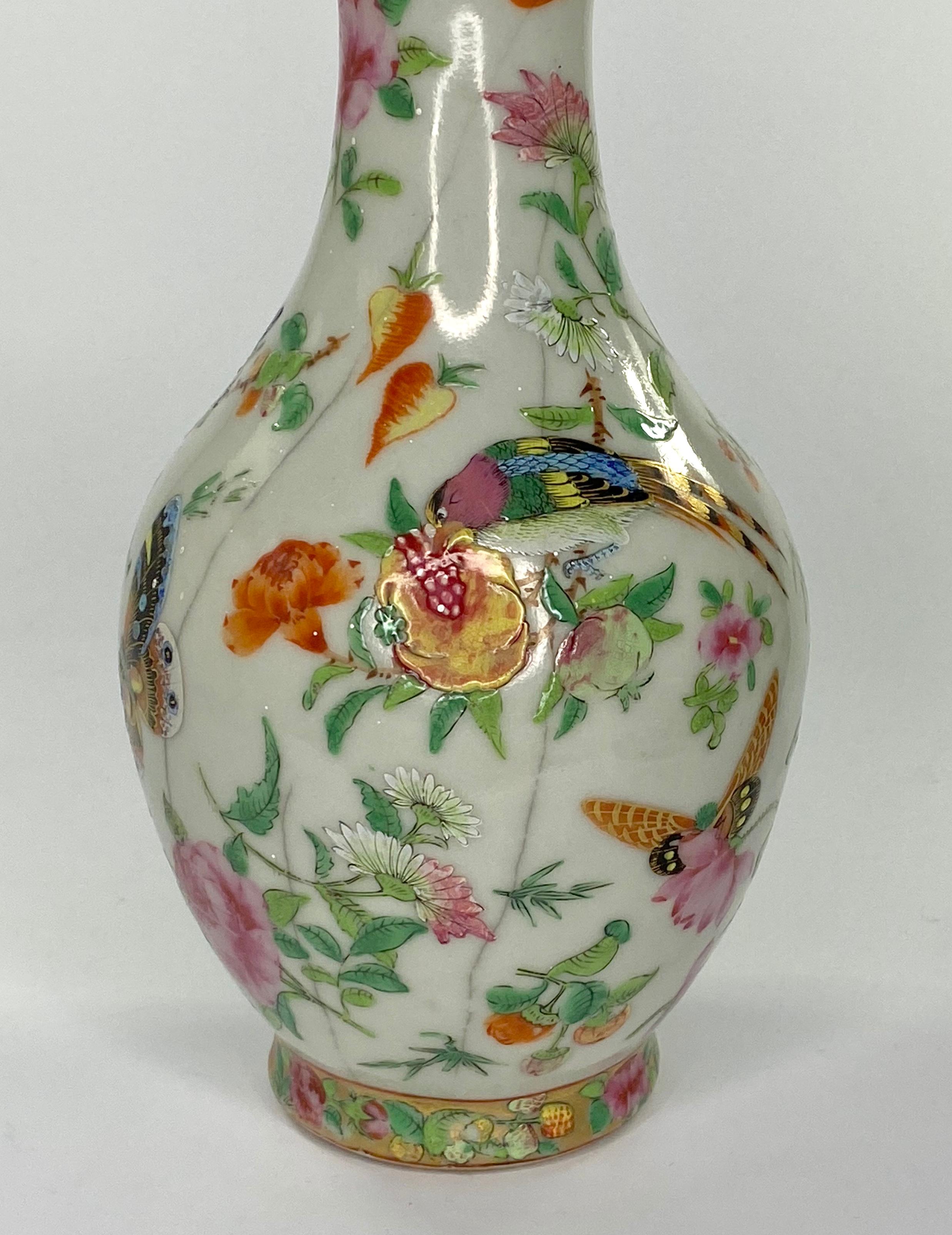 Late 19th Century Chinese Crackle Glaze Vases, Famille Rose Decoration, circa 1880