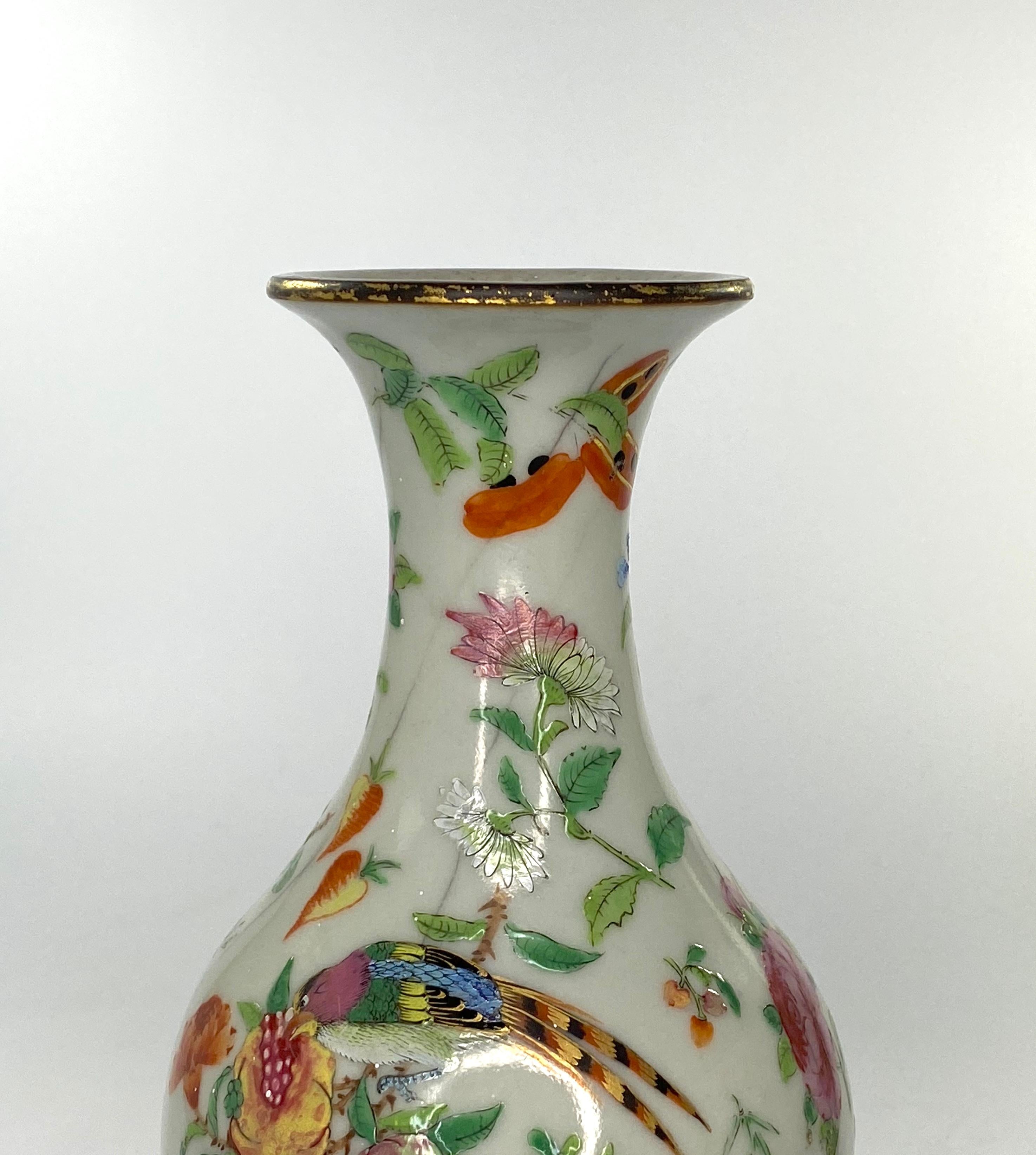 Porcelain Chinese Crackle Glaze Vases, Famille Rose Decoration, circa 1880