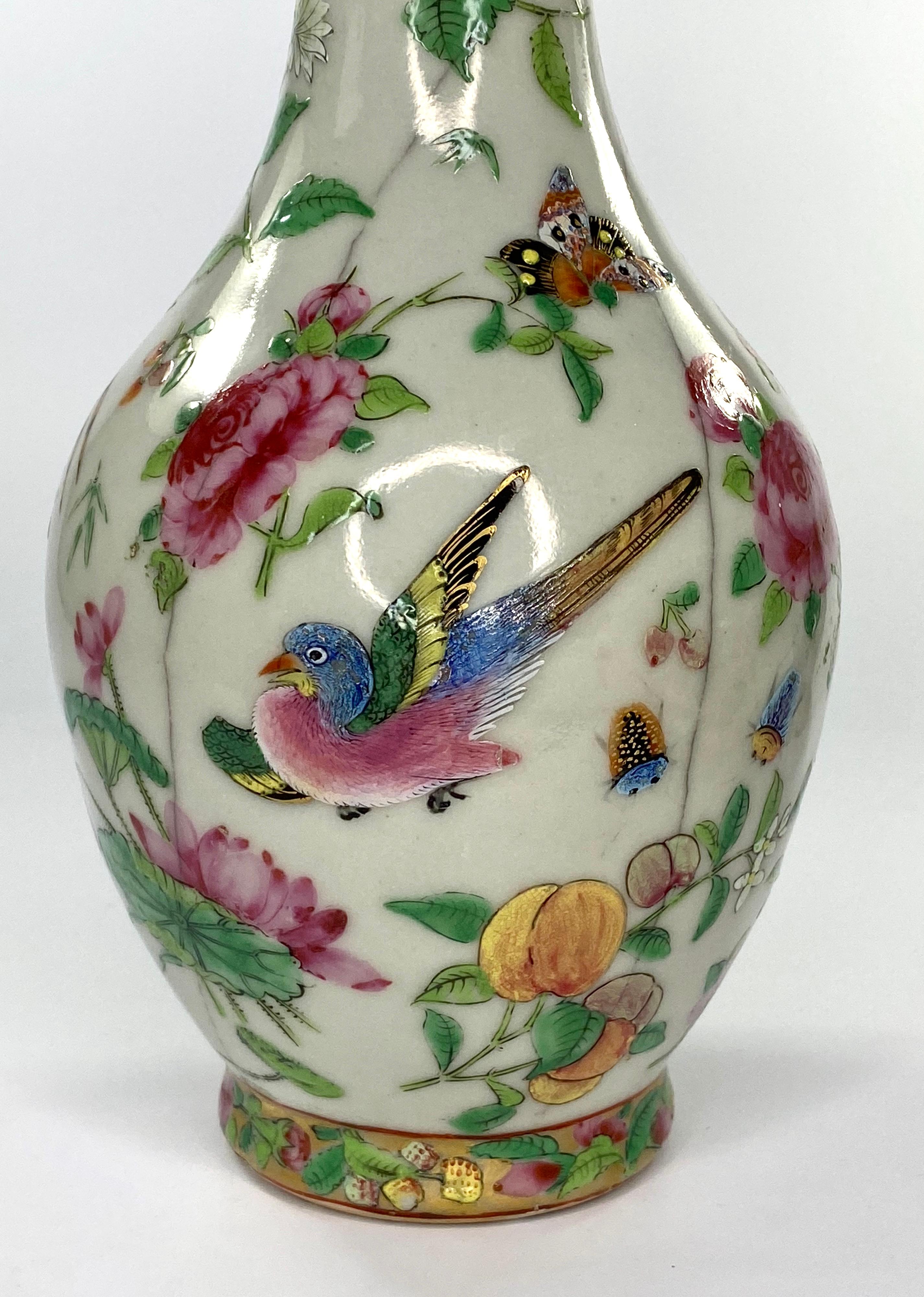 Chinese Crackle Glaze Vases, Famille Rose Decoration, circa 1880 1