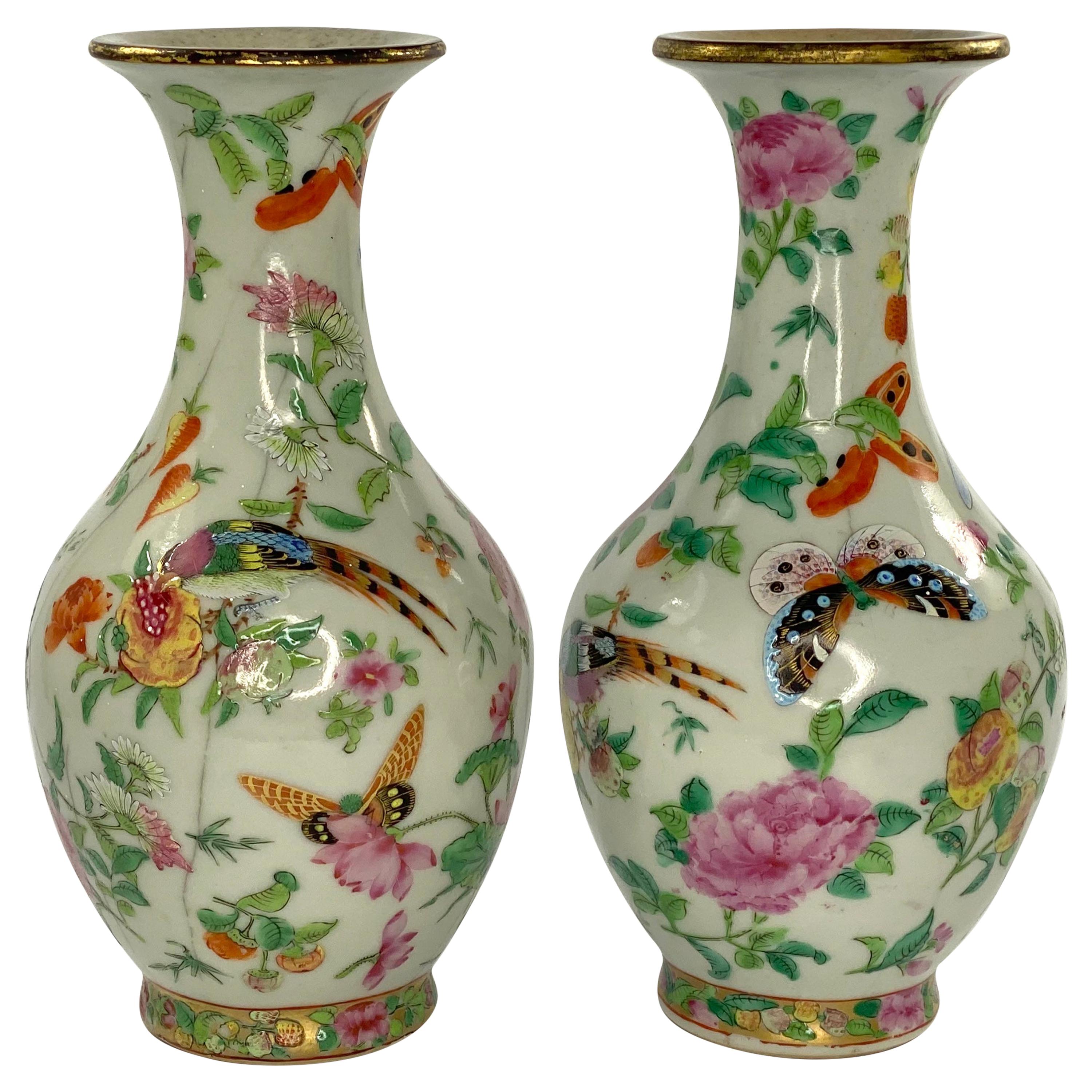 Chinese Crackle Glaze Vases, Famille Rose Decoration, circa 1880