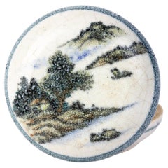 Chinese Crackle Glazed Mountainous Landscape Porcelain Paste Box 19th Century 