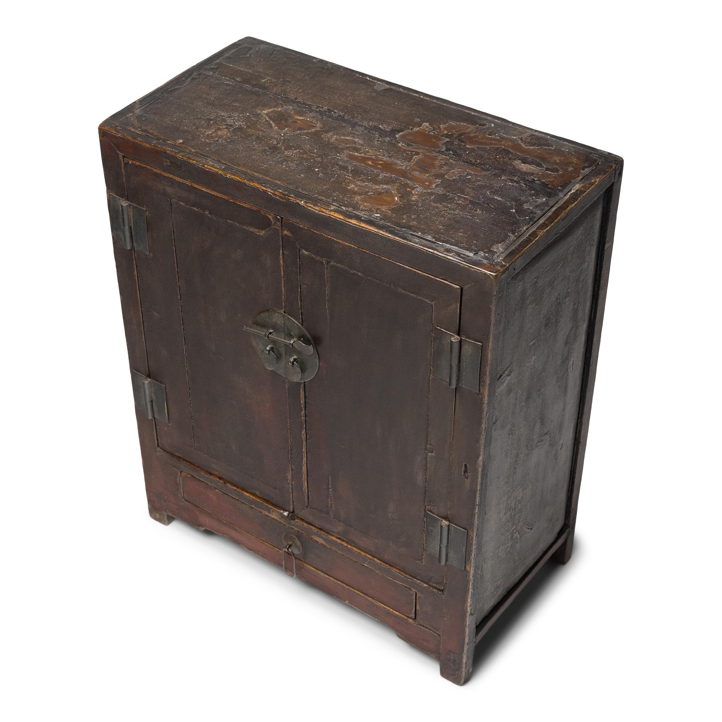Qing Chinese Crackle Lacquer Locking Cabinet, c. 1800 For Sale