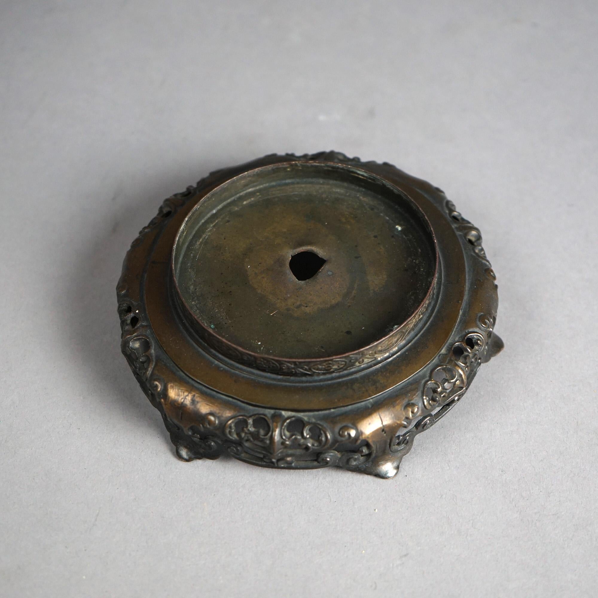 Chinese Crackled Celadon Pottery Vase & Bronzed Cast Metal Base 20thC 5