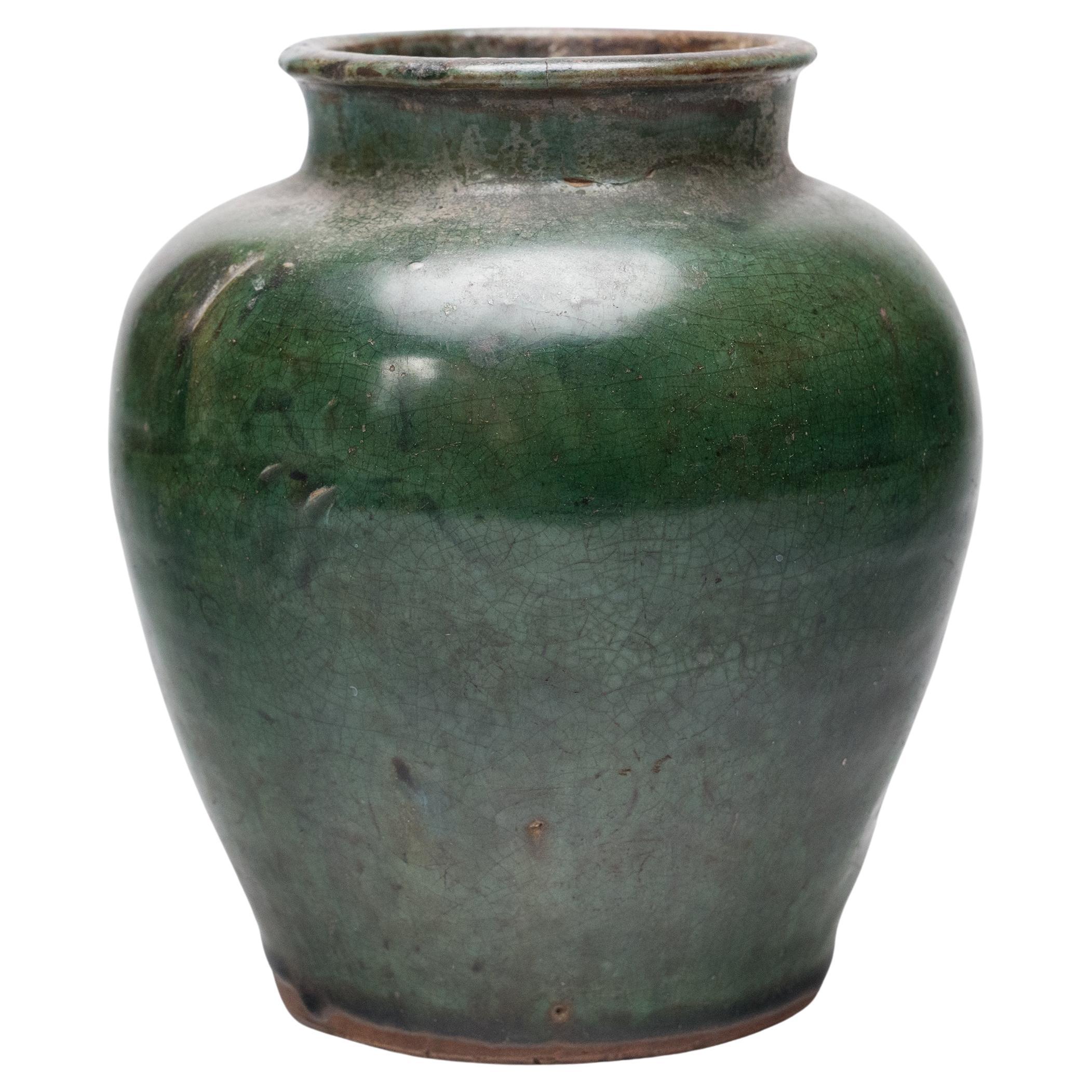 Chinese Crackled Green Glaze Jar, c. 1850