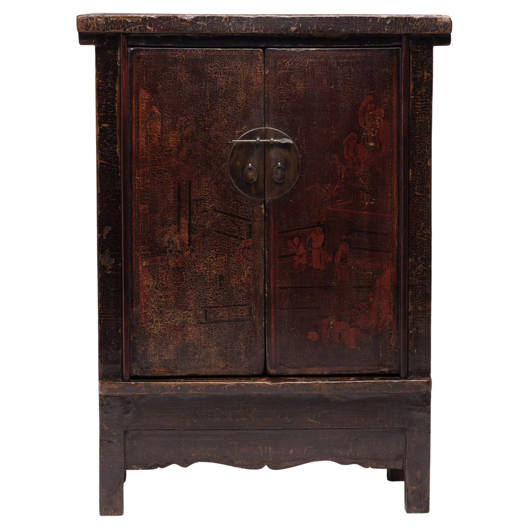 Chinese Crackled Lacquer Noodle Cabinet, c. 1850