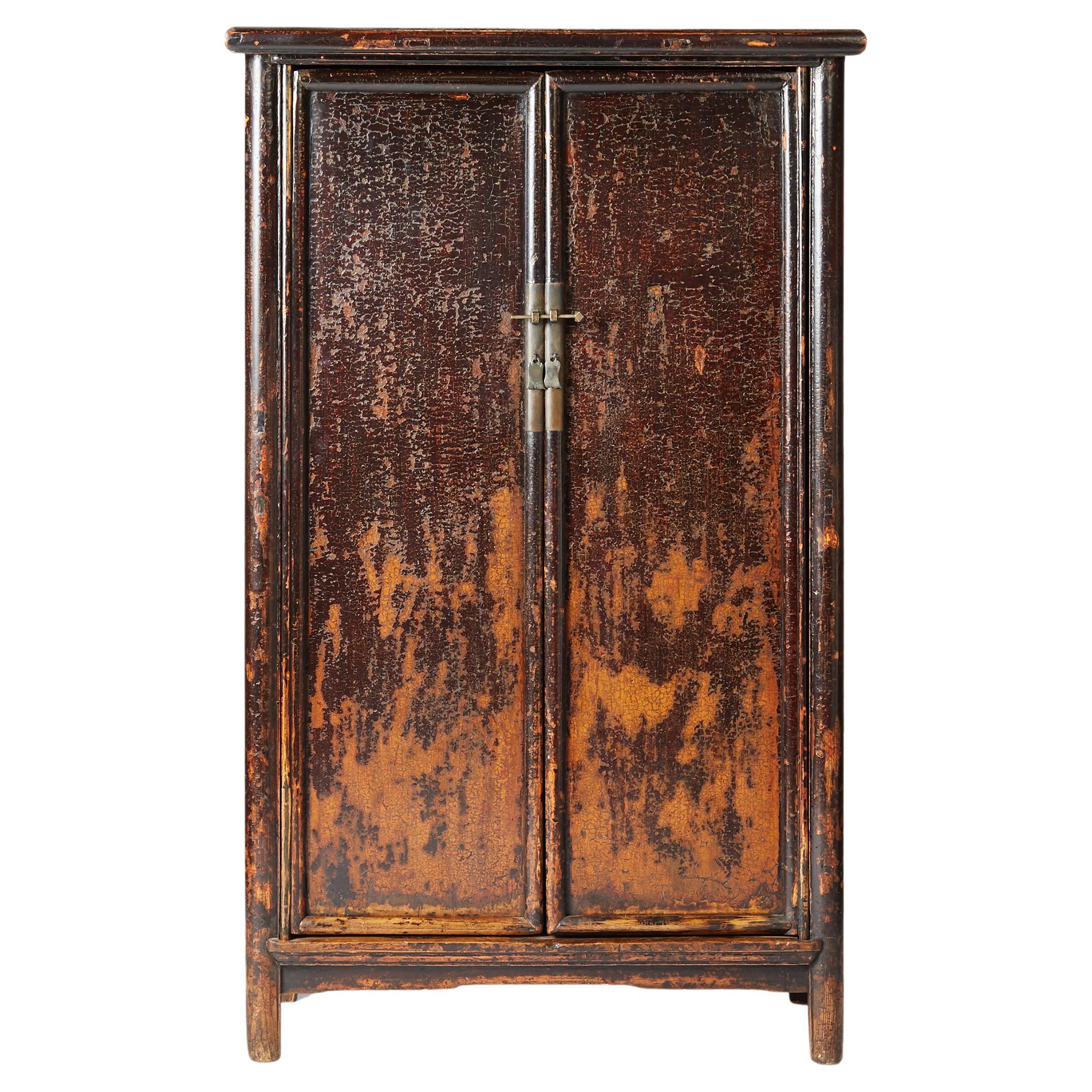 Chinese Crackled Lacquer Tapered Cabinet, c. 1750