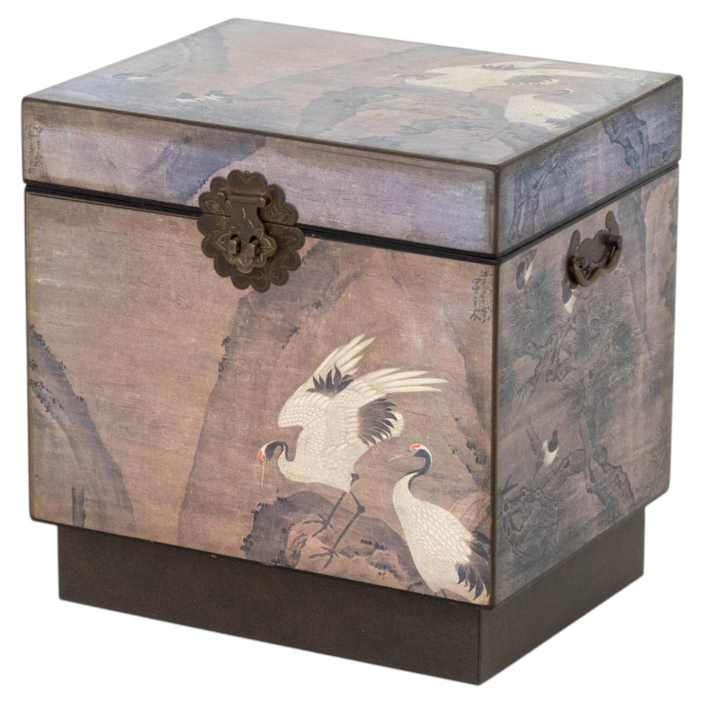 Chinese Crane and Bird Motif Chest with Brass Hardware For Sale