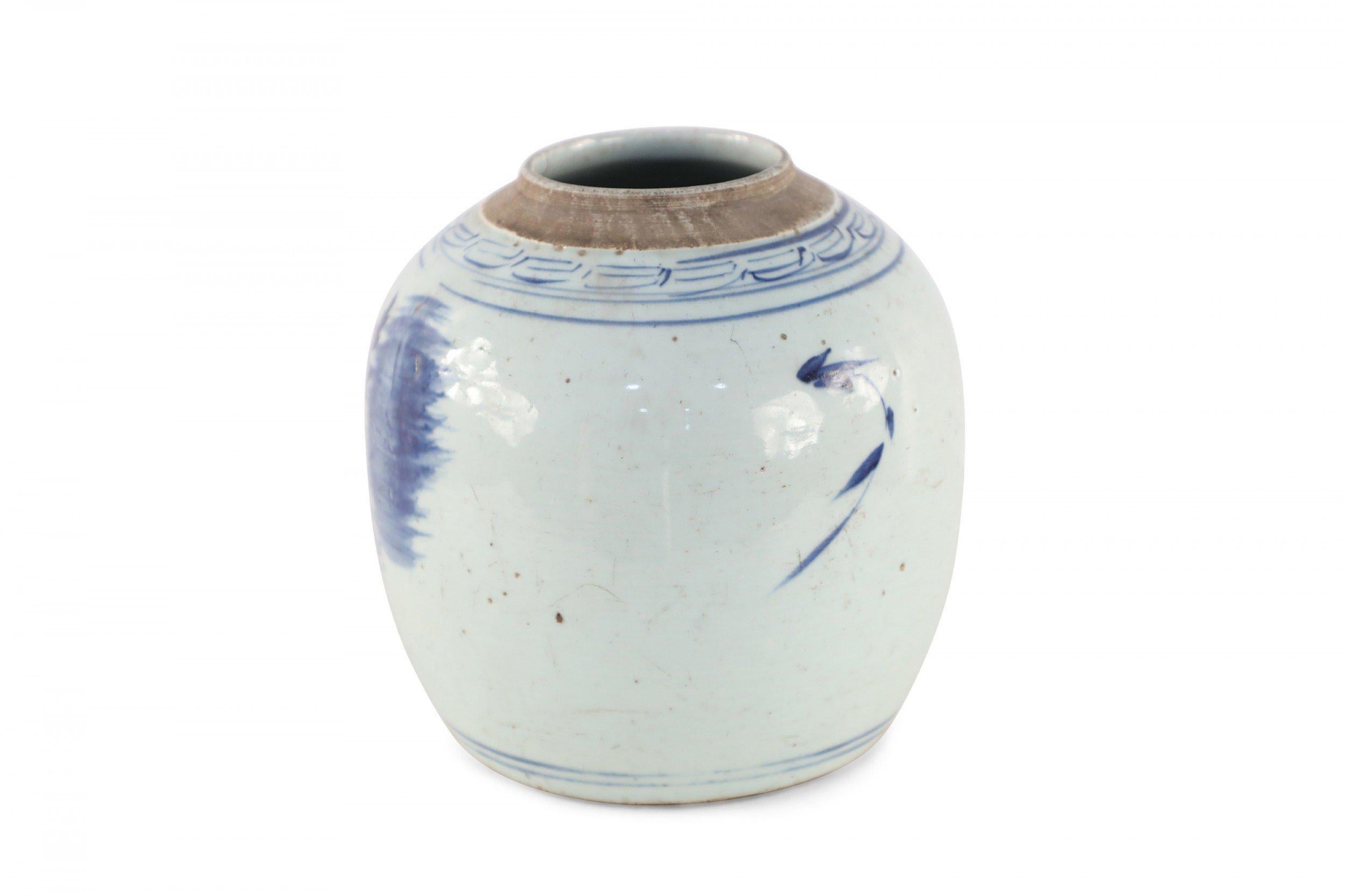20th Century Chinese Cream and Blue Floral Ginger Jar