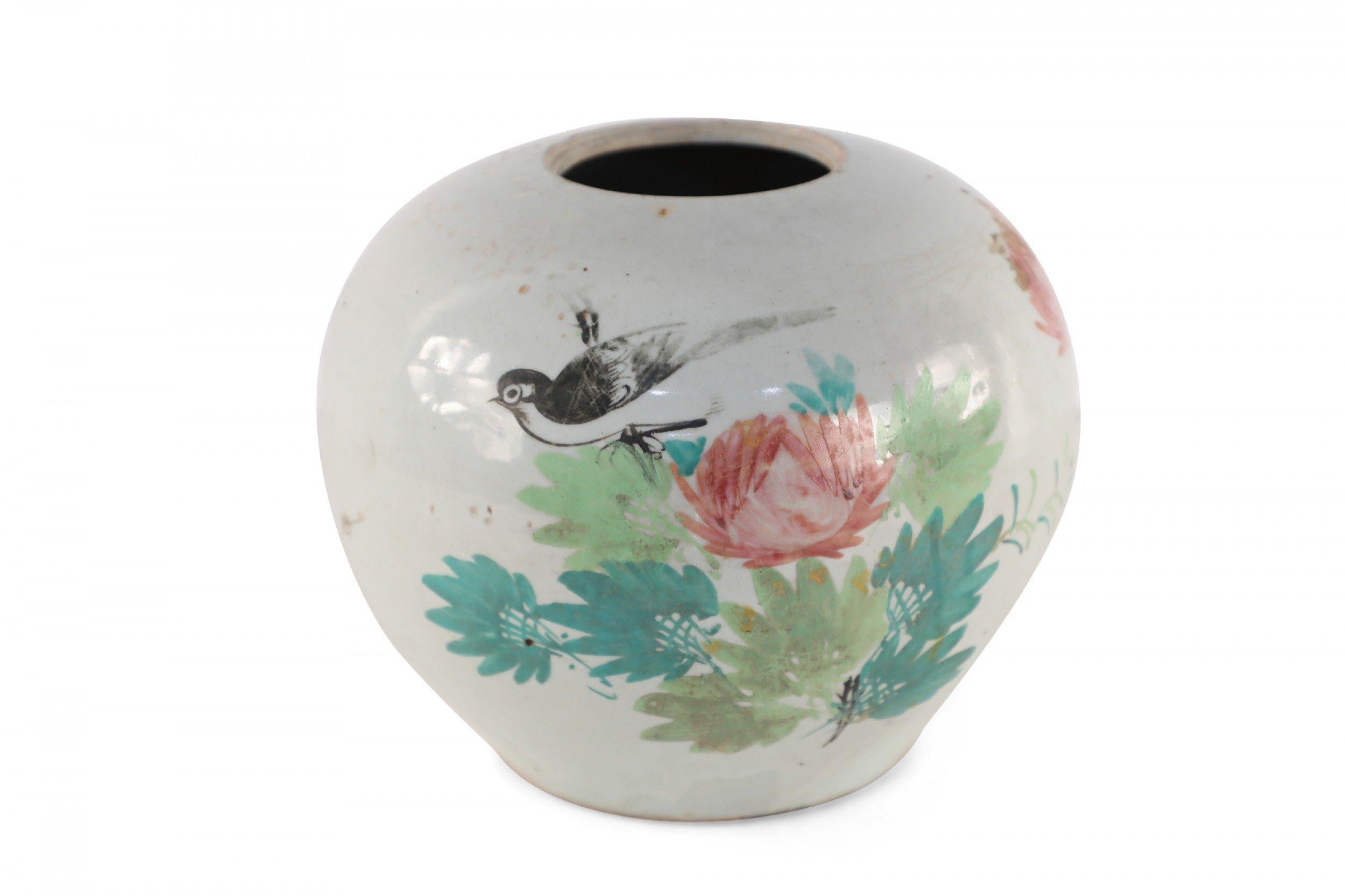 Chinese Cream and Botanical Design Round Porcelain Vase For Sale 2