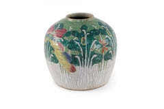 Chinese Cream and Green Vegetal Design Porcelain Vase