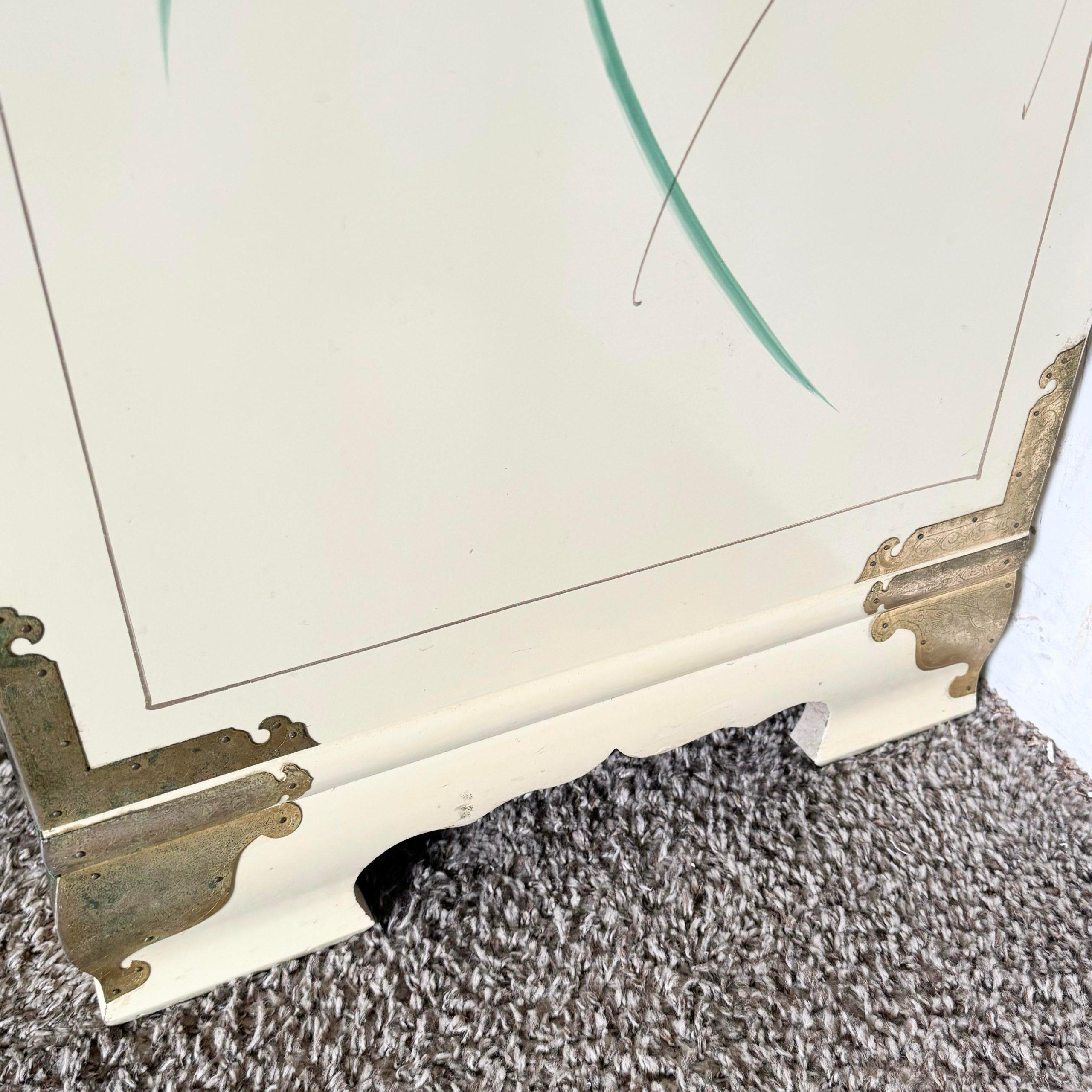 Chinese Cream Lacquered and Hand Painted Armoire/Highboy With Gold Accents 2