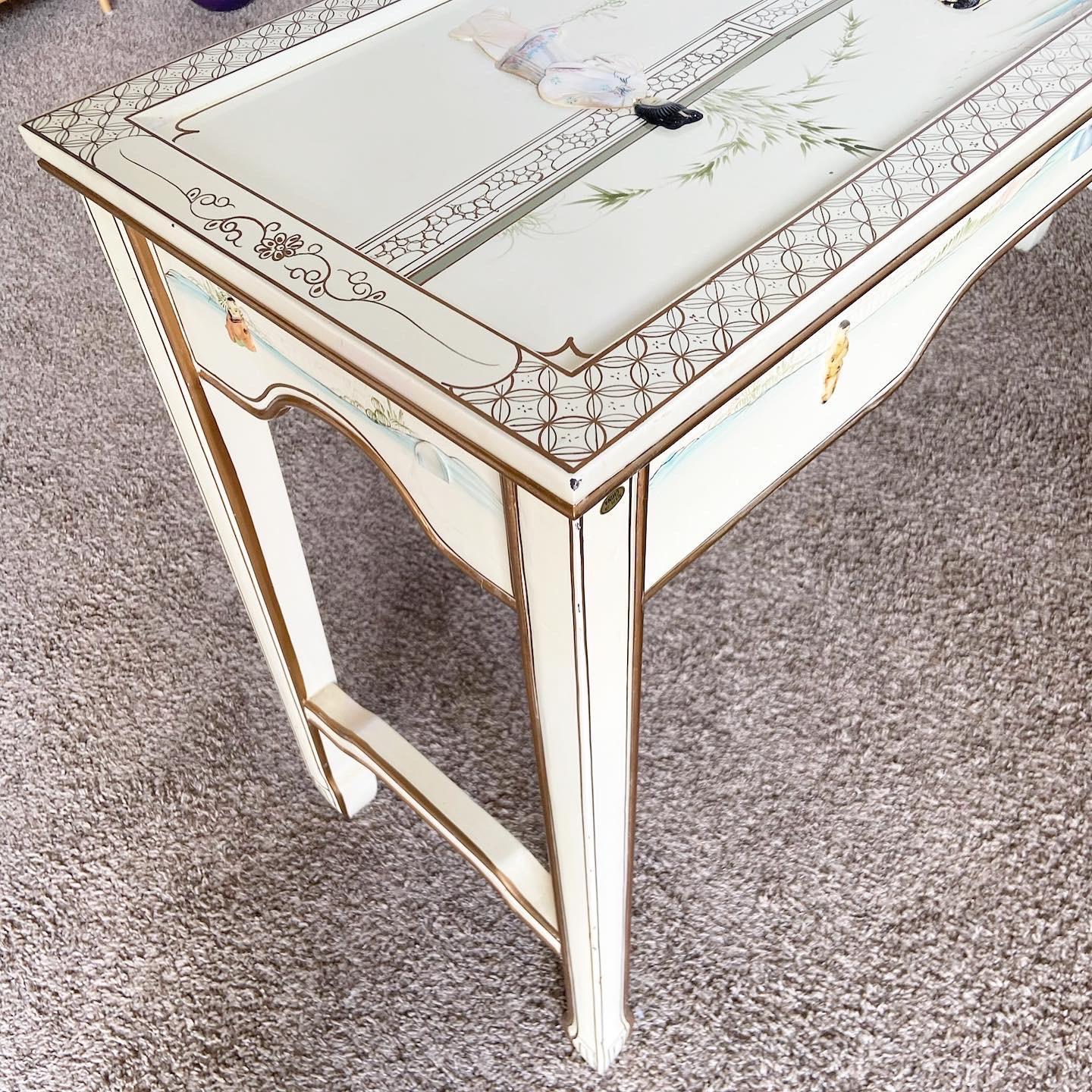 Chinese Cream Lacquered and Hand Painted Console Table For Sale 5