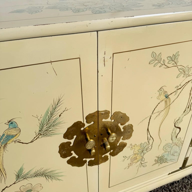 Chinese Cream Lacquered and Hand Painted Dresser With Gold Accents at  1stDibs