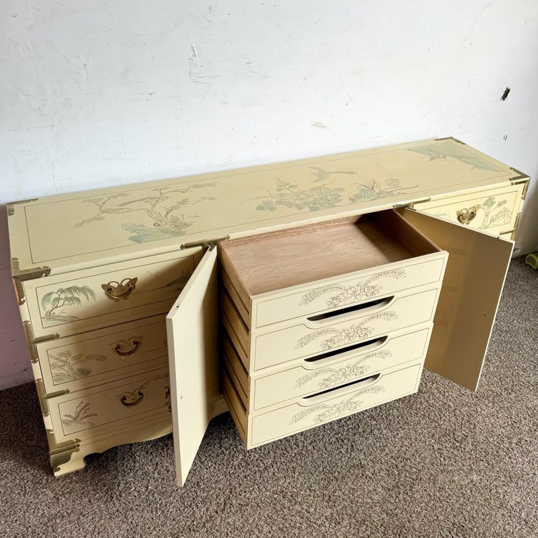 Chinese Cream Lacquered and Hand Painted Dresser With Gold Accents at  1stDibs
