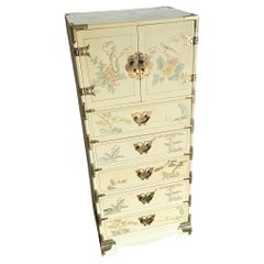 Chinese Cream Lacquered and Hand Painted Lingerie Highboy With Gold Accents