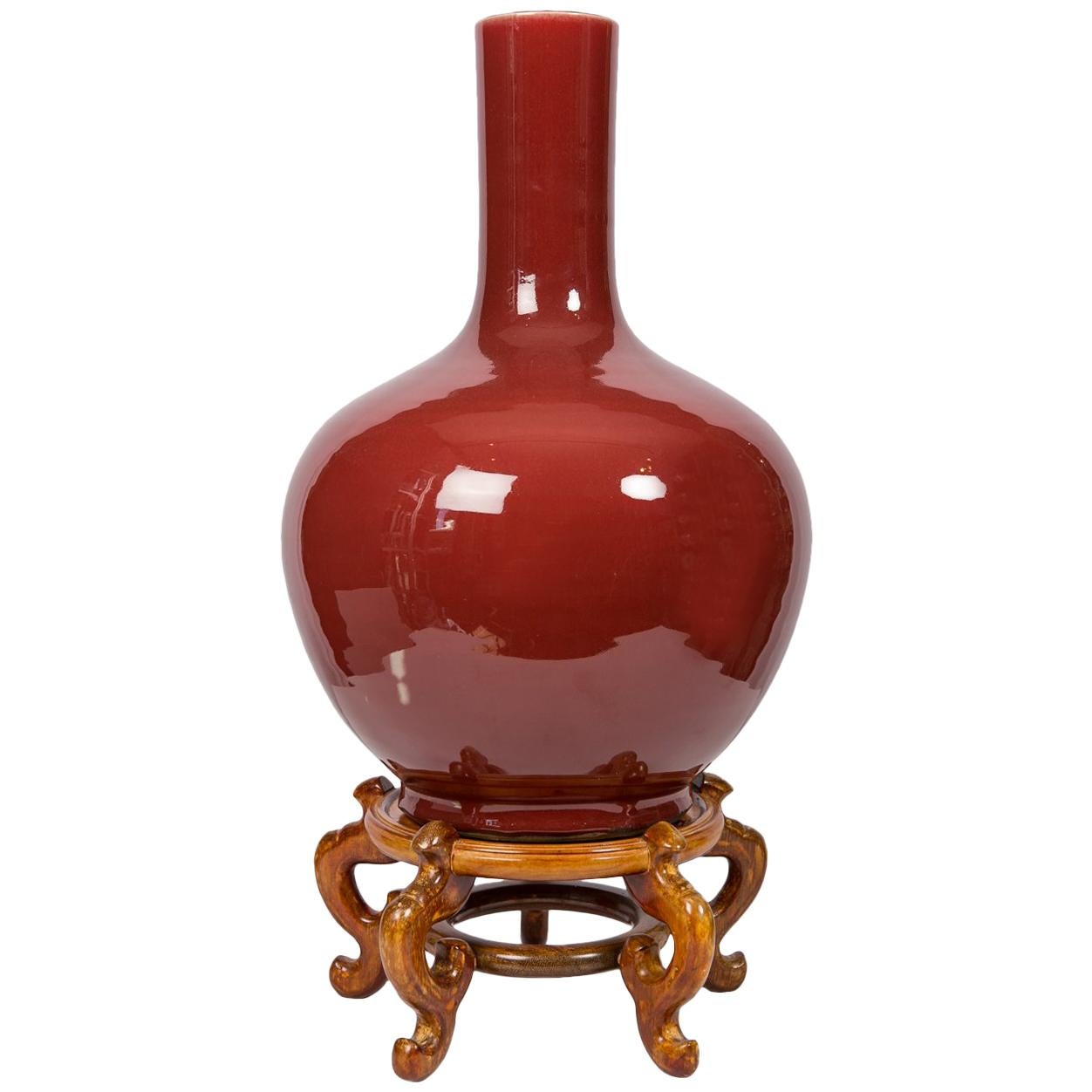 Chinese Crimson Long-Neck Vase and Stand circa 1820