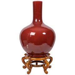 Antique Chinese Crimson Long-Neck Vase and Stand circa 1820