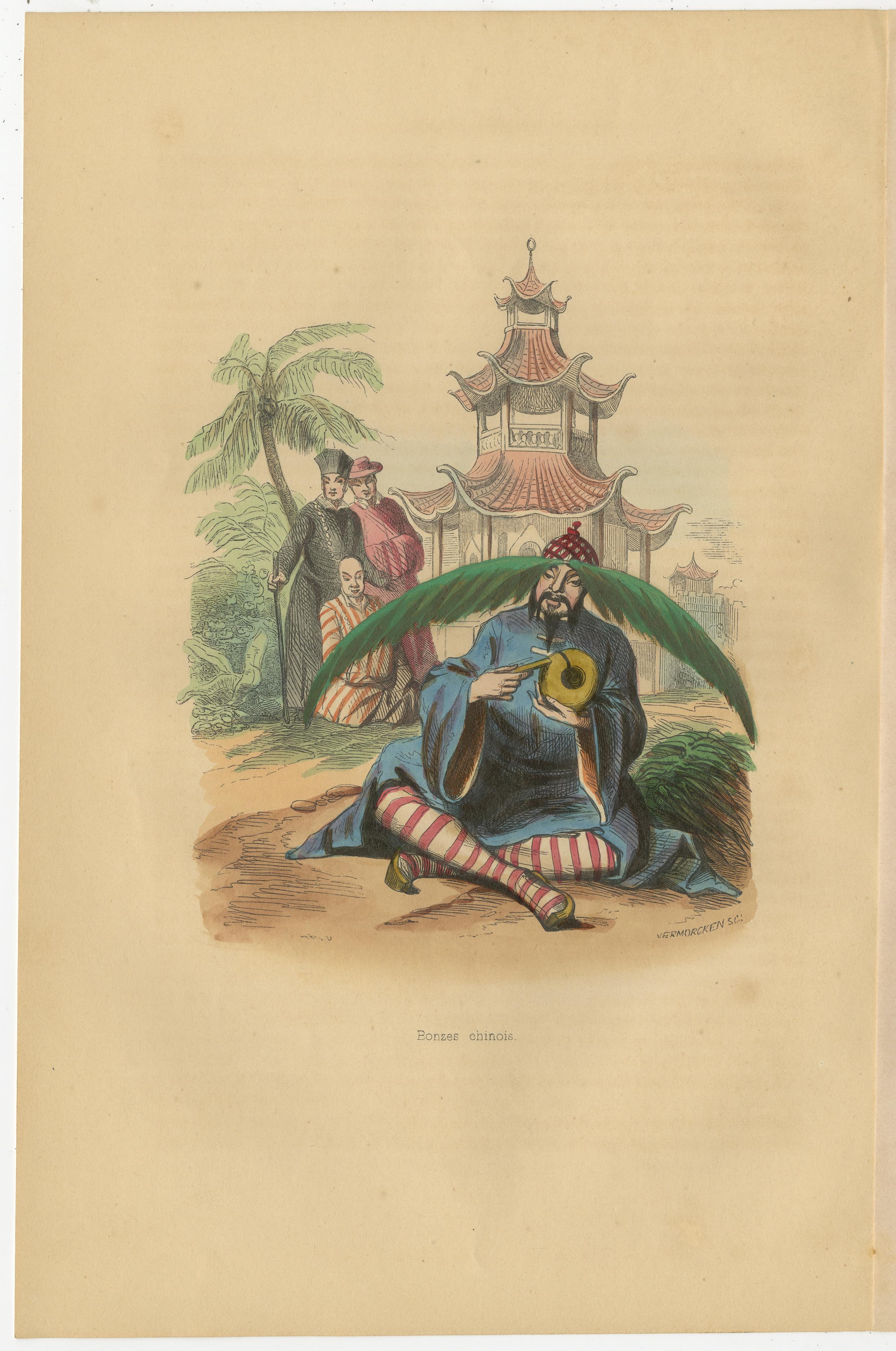 Chinese Cultural Figures in 1844 Wahlen Lithographs of Dress and Traditions In Good Condition For Sale In Langweer, NL
