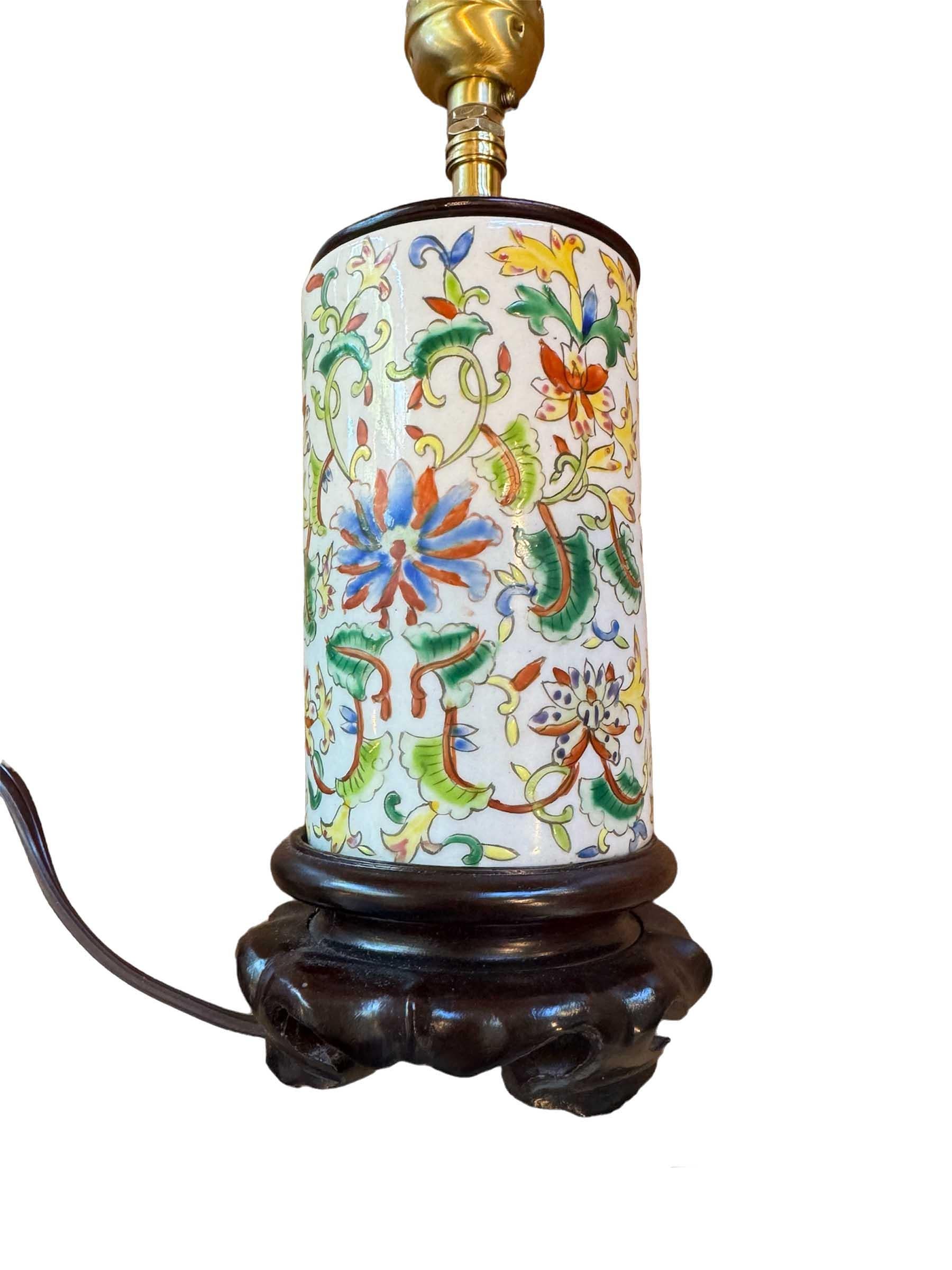 Glazed Chinese Cylinder Vase Lamp  For Sale