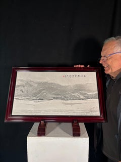 Chinese Dali Dream Stone Painted White Mountains And Waters, Stunning