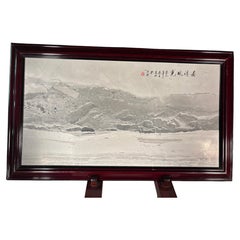 Chinese Dali Dream Stone Painted White Mountains And Waters, Stunning