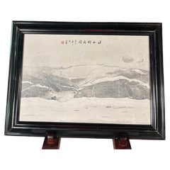 Peinture chinoise en pierre de rêve de Dali, Montagne étonnante et passage d'eau, signée