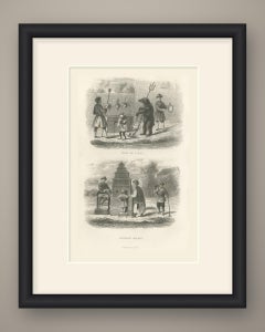 Chinese Dancing Bear and Magic Lantern Show, Antique Steel Engraving, 1859