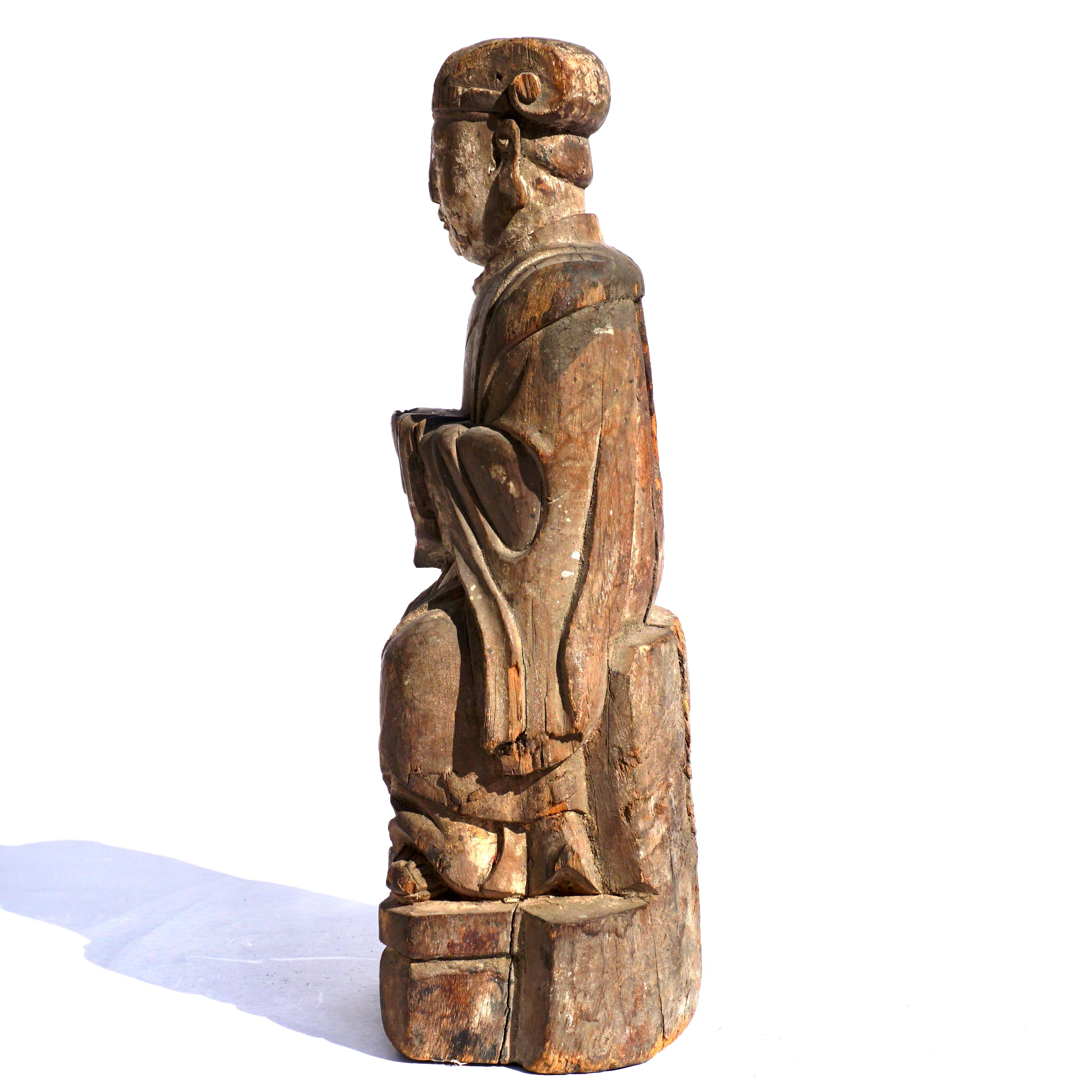 Wood Chinese Daoist Buddha Figure Late Ming Early Qing Dynasty