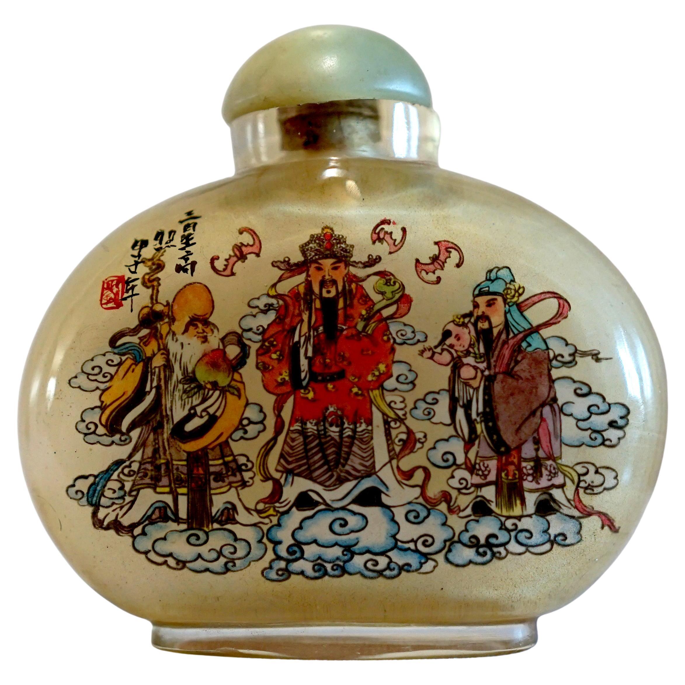 Chinese Daoist Monumental Snuff Bottle with Immortals, 1930-50 For Sale