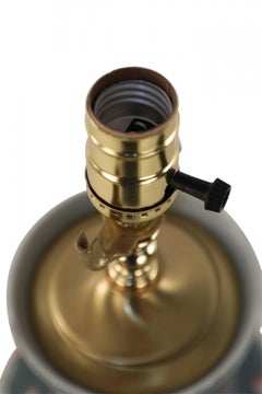 Chinese Dark Blue and Red Cherry Blossom Tree Motif Table Lamp